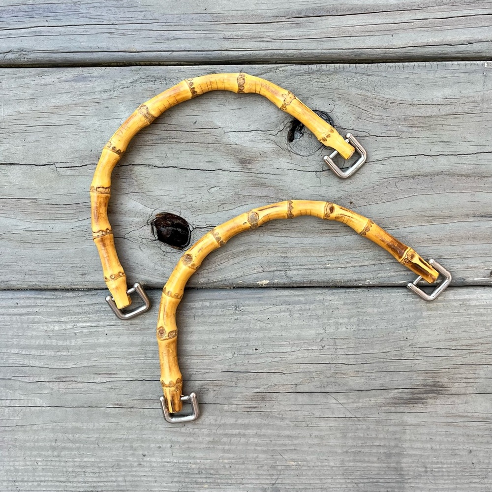 Pair of Handcrafted Bag Handles with Metal Links Bamboo Rattan Handbag Handles